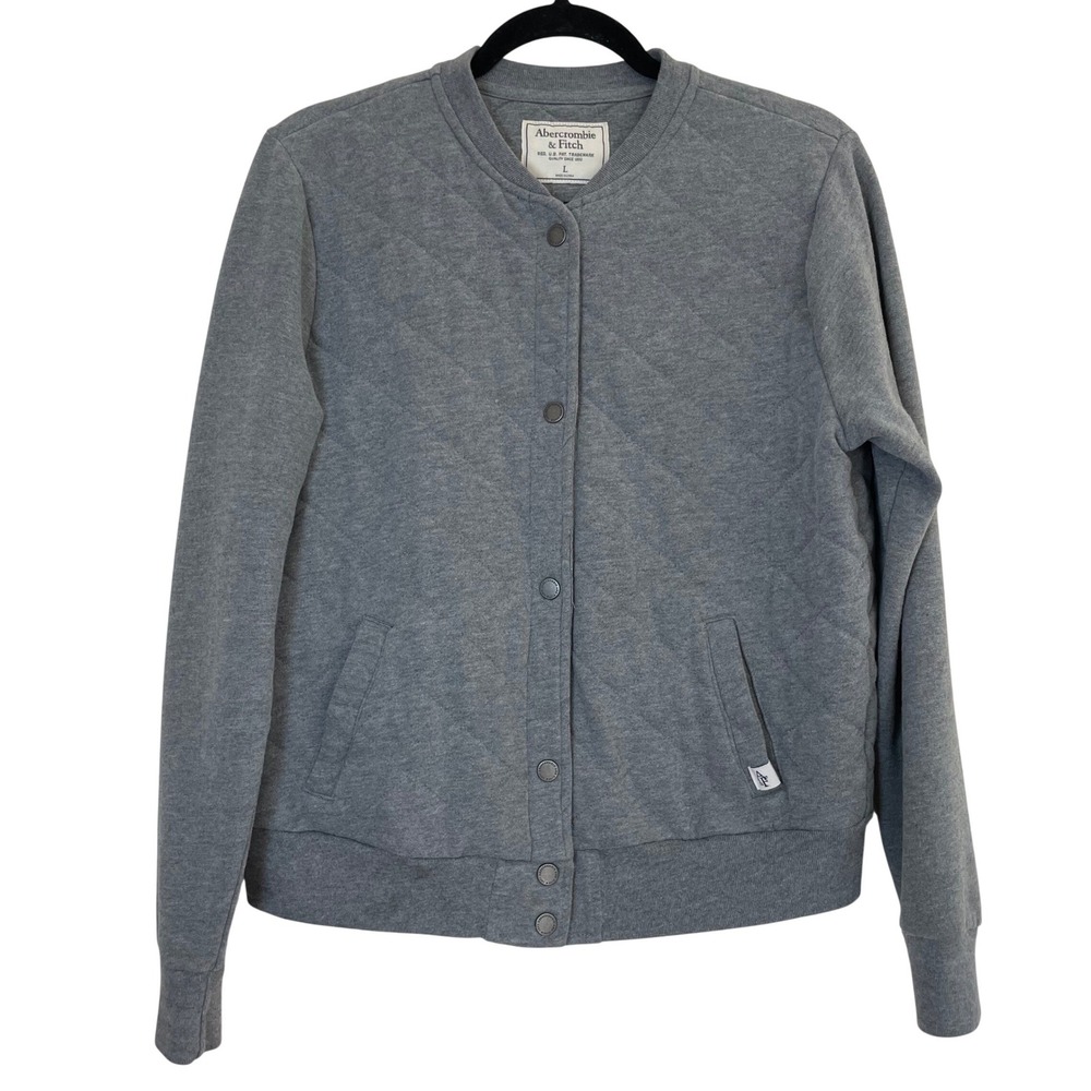 Abercrombie & Fitch Mens Large Quilted Bomber Jacket Grey Preppy Snap Front